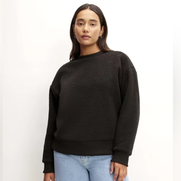 EVERLANE Sweater Womens Size 7 Black Color Fleece Overside Crew NEW - Picture 1 of 7
